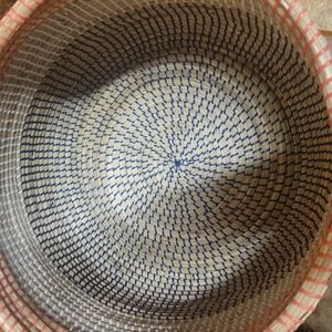 Woven Basket with Blue and Natural Accents